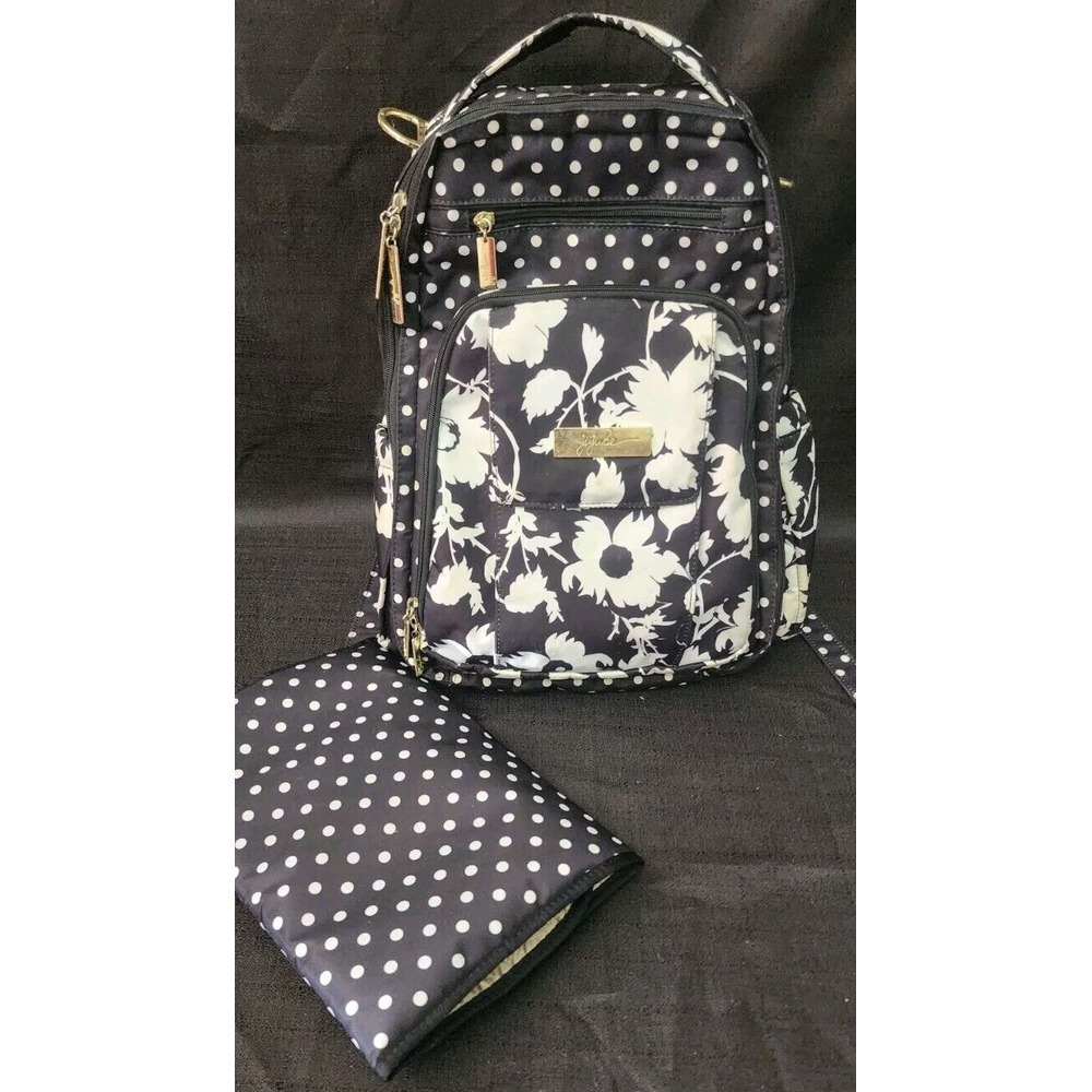 JuJuBe Be Right Back Diaper‎ Backpack, The Heiress Polkadot Black EUC